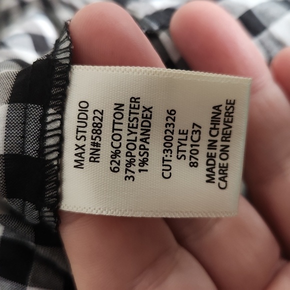 Max Studio Blouse Size L Gingham Pleated Oversized Black White Blaoon Short Slee - Picture 3 of 9
